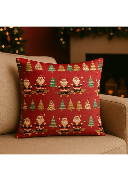 Santa Dreams Yılbaşı Noel Baba ve Çam Ağacı Desenli Dijital Baskılı Kırlent Kılıfı 44X44 cm