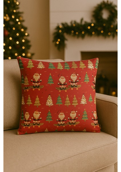 Santa Dreams Yılbaşı Noel Baba ve Çam Ağacı Desenli Dijital Baskılı Kırlent Kılıfı 44X44 cm modelleri