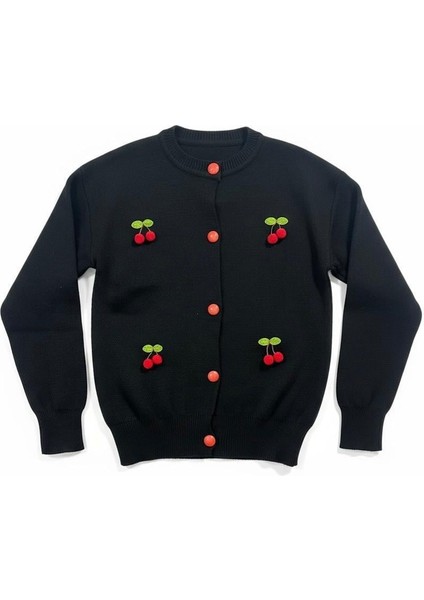 Triko Kiraz Detaylı Cotton Angora Yünlü Bisiklet Yaka Hırka modelleri