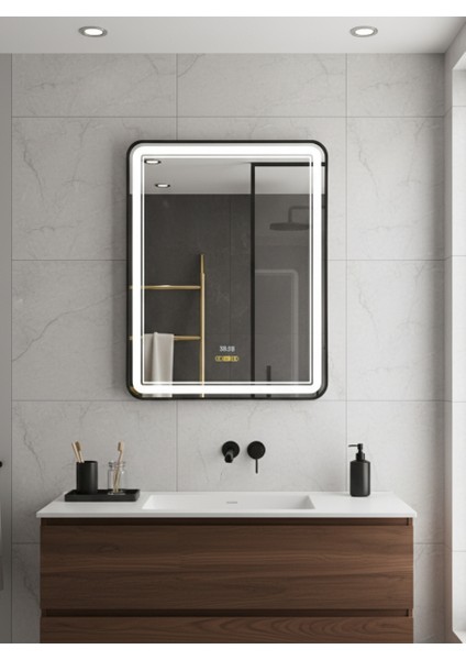 Akıllı Buhar Tutmaz Hareket Sensörlü 3 LED Işıklı Dekoratif Banyo Aynası 60 x 90 cm