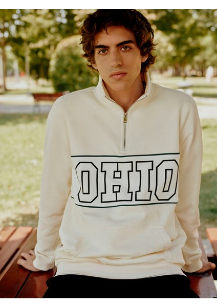 Yeni Sezon Dik Yaka Uzun Kollu Baskılı Erkek Kalın Sweatshirt