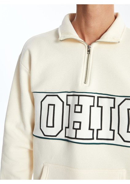 Yeni Sezon Dik Yaka Uzun Kollu Baskılı Erkek Kalın Sweatshirt fırsatları