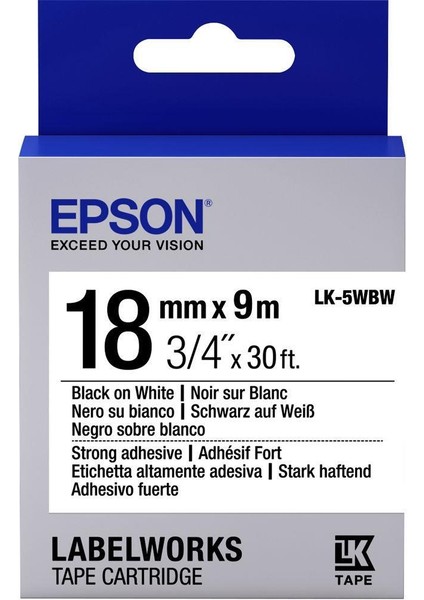 LK-5WBW Güçlü Yapışkanlı Beyaz Üzeri Siyah 18MM 9metre Etiket