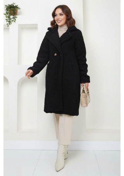 Peluş Düğmeli Astarlı Kadın Mont KS2544 Siyah - 44 fiyatları