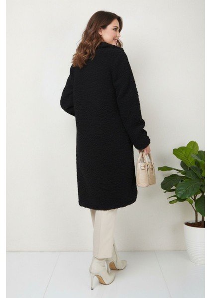Peluş Düğmeli Astarlı Kadın Mont KS2544 Siyah - 44 fırsatları