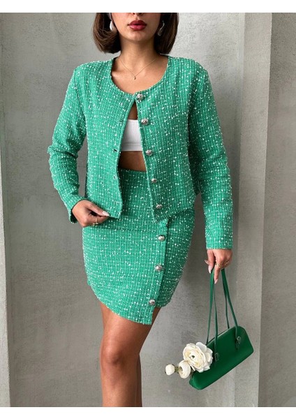 Ceketli Etek Takım Chl Kumaş Yeşil H24443