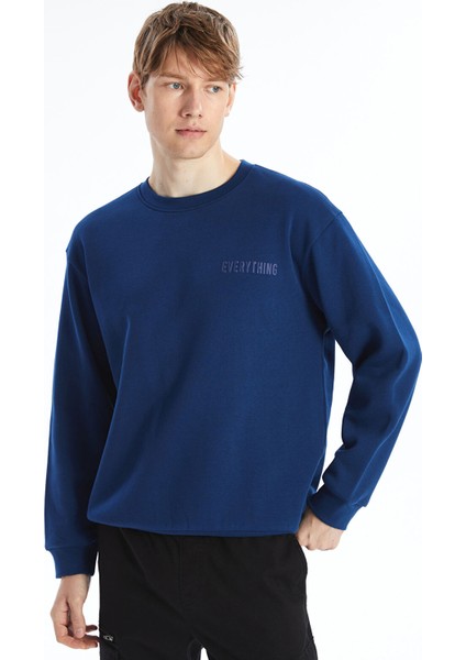 Yeni Sezon Bisiklet Yaka Baskılı Erkek Kalın Sweatshirt