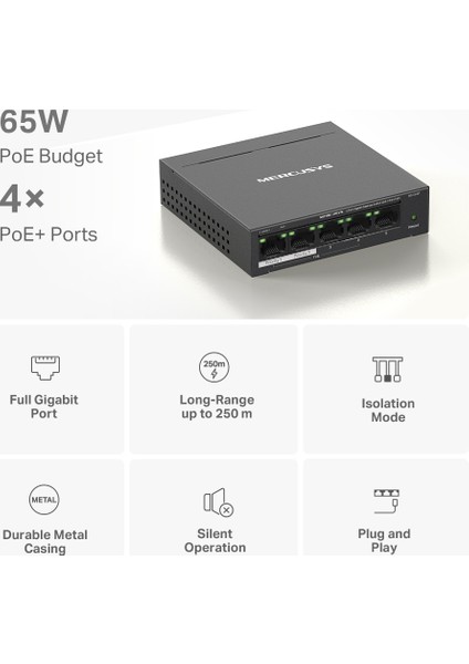 Tp-Lınk Mercusys MS105GP 5 Port 10/100/1000 4 Port Poe+ Yonetılemez Desktop Swıtch Metal Kasa fırsatları