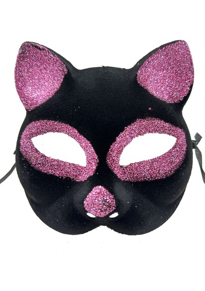 Ieg® Siyah Renk Pembe Simli Süet Kaplama Kedi Maskesi 18X14 cm (4887)