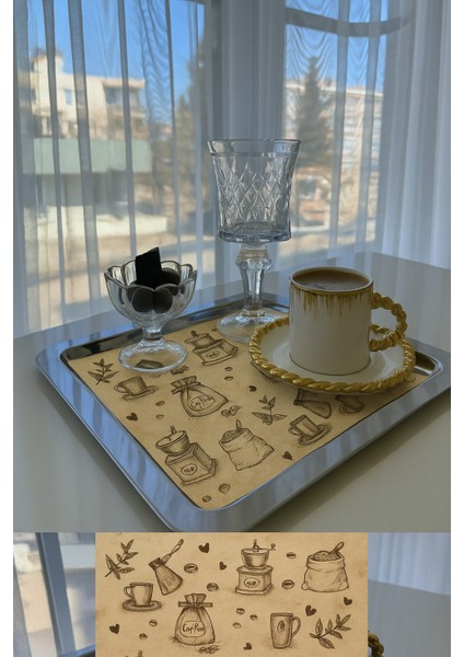 40 Adet Coffee Desenli Desen Kahve Kraft Fincan Altlığı Sunum Kağıdı fiyatları