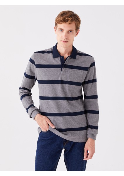 Yeni Sezon Polo Yaka Uzun Kollu Çizgili Erkek Sweatshirt