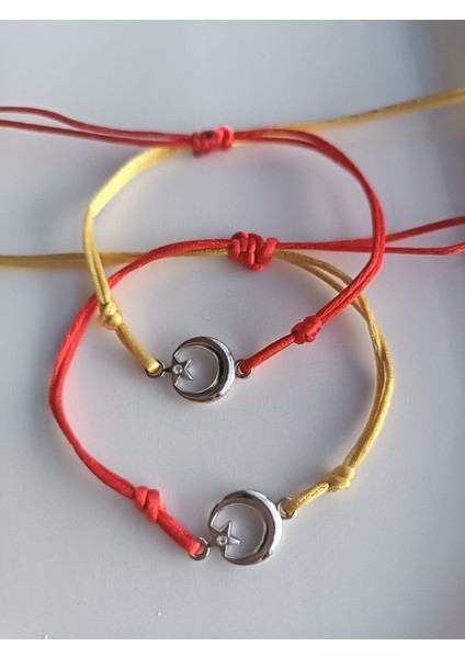 2'li Asansörlü Icardi Bilekliği Ayyıldızlı Sarı Kırmızı Cimbom Makrome Zirkon Taşlı Aşkın Olayım