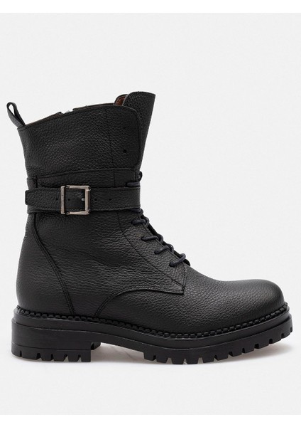 Siyah Hakiki Deri Fermuarlı Bağcıklı Kadın Bot fırsatları