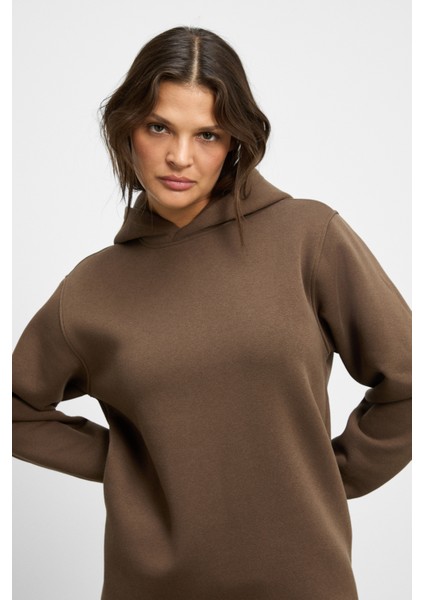 Astrıda Kadın Pamuklu Içi Polarlı Kapüşonlu Regular Beli Lastikli Cepli Geniş Paça Kahverengi Alt-Üst Takım modelleri