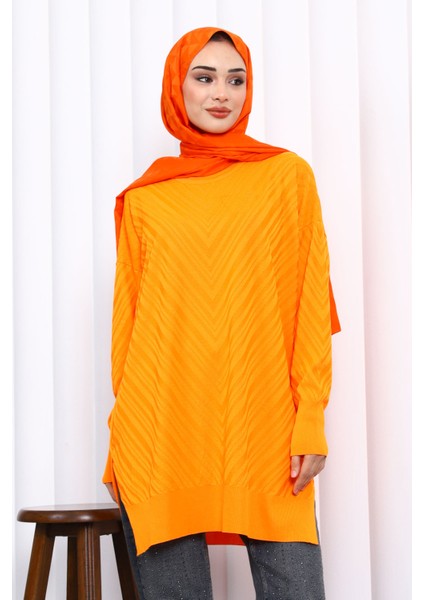 Oranj Bisiklet Yaka Soğuk İplik Triko Tunik