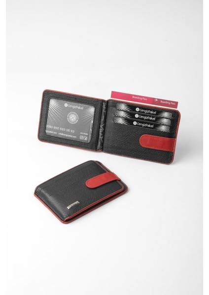 Hakiki Deri Minimalist Kartlık – 2521 - Siyah/kırmızı