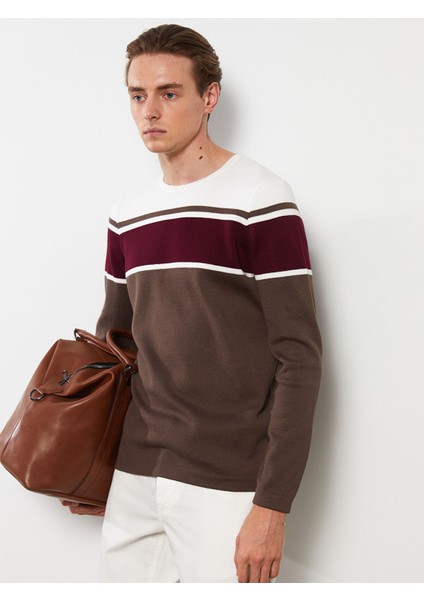 Yeni Sezon Bisiklet Yaka Uzun Kollu Renk Bloklu Erkek Triko Kazak