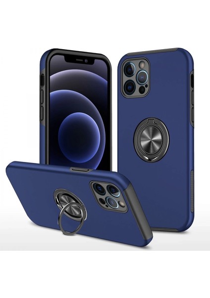 Iphone 12 Pro Kılıf Elit Yüzüklü Kapak - Lacivert