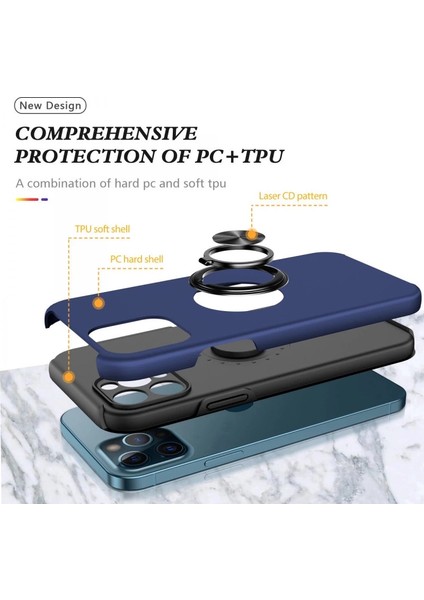 Iphone 12 Pro Kılıf Elit Yüzüklü Kapak - Lacivert fiyatları