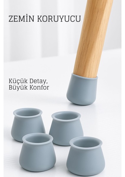 Silikonlu Sandalye Ayak Koruyucu – Sessiz ve Çiziksiz Kullanım, 4’lü Set Gri 722361