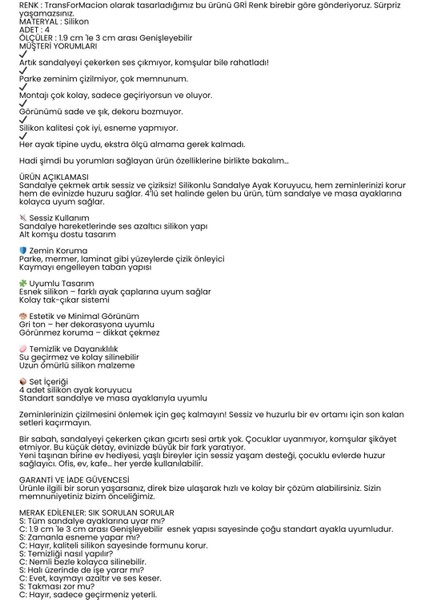 Silikonlu Sandalye Ayak Koruyucu – Sessiz ve Çiziksiz Kullanım, 4’lü Set Gri 722361 fırsatları