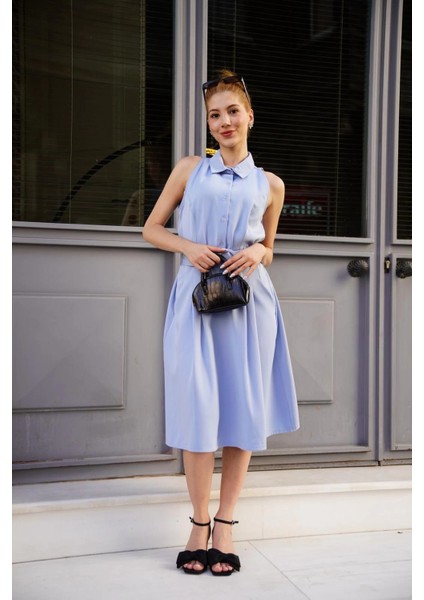 Lvsqvr Gömlek Yaka Kemerli Elbise Mavi S255061 (Beden: S) fırsatları