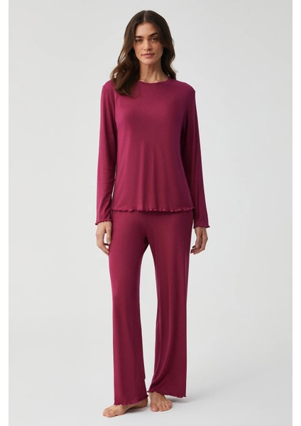 Yumuşak Dokulu Uzun Kol Kadın Pijama Takım 9928