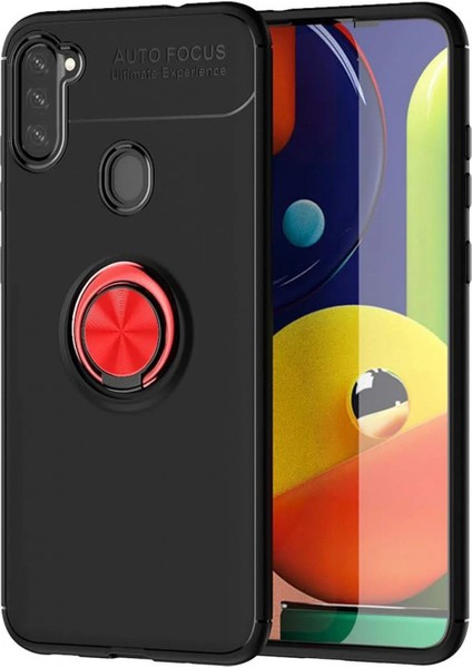 Ieg Samsung Galaxy A11 Kılıf Range Yüzüklü Silikon - Siyah-Kırmızı