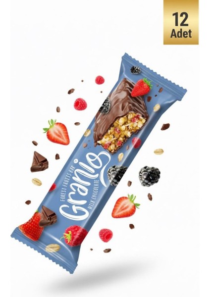 Sütlü Çikolata Kaplamalı Yulaf Ezmeli Kırmızı Meyveli Bar 40 gr x 12 Adet