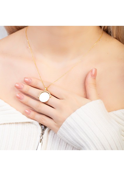 Zirkon Taşlı Yuvarlak Model Altın Renk Isme Özel Yazılı 925 Ayar Gümüş Kadın Kolye indirimleri