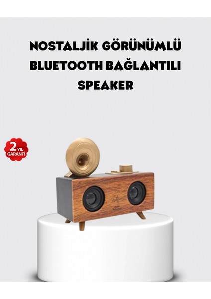 Retro Gramofon Tasarımlı Bluetooth Hoparlör – 3D Stereo Ses, 1800 Mah Batarya