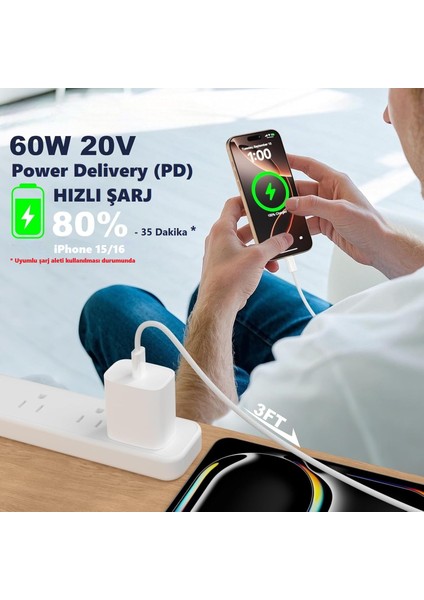 Type C-C 60WATT Örgülü Hızlı Şarj Kablosu, iPhone 15/16 ve Android Uyumlu, 1 mt indirimleri