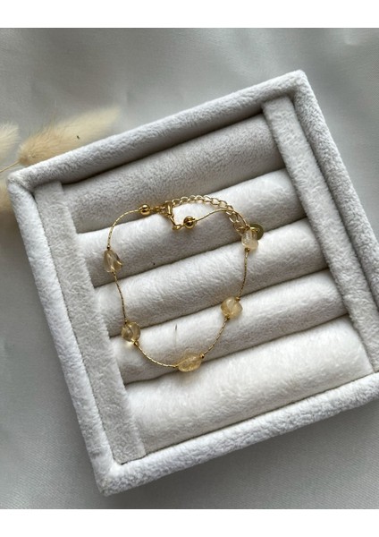 Amorf Sitrin Taşı Altın Kaplama Bileklik El Yapımı