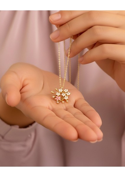 Kiraz Çiçeği Sakura 14 Ayar Altın Kolye modelleri