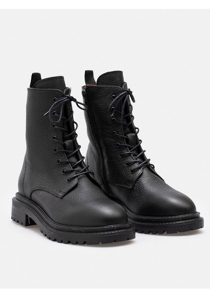 Siyah Hakiki Flotter Deri Fermuarlı Bağcıklı Kadın Bot fırsatları