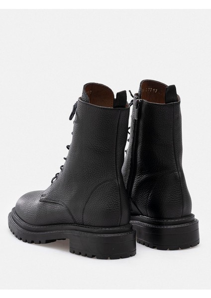 Siyah Hakiki Flotter Deri Fermuarlı Bağcıklı Kadın Bot indirimleri