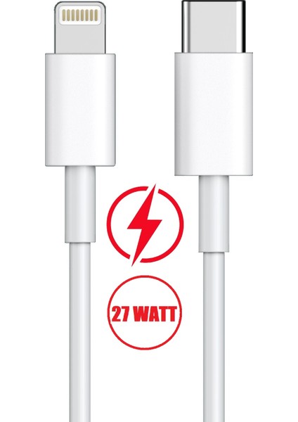 iPhone Uyumlu 27WATT Hızlı Şarj Kablosu, Type C-Lightning, 8 x Xs Xr 11 12 13 14 Pro Max +