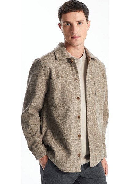 Yeni Sezon Regular Fit Uzun Kollu Kaşe Erkek Gömlek Ceket