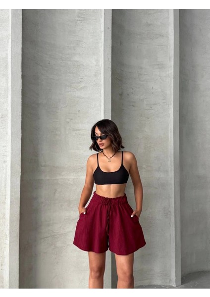 Lvsqvr Volanlı Keten Şort Bordo S255058 (Beden: Xl) fırsatları