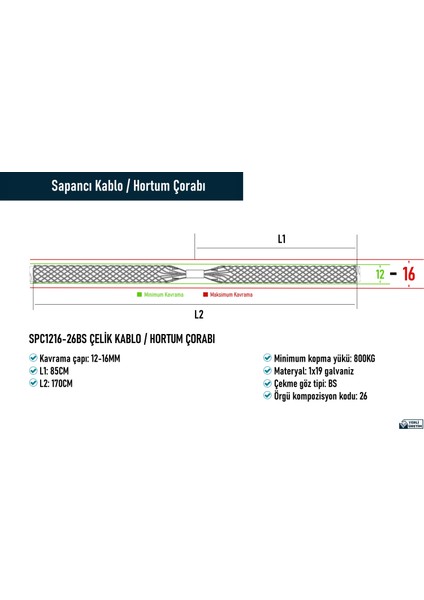SPC1216-26BS Çelik Kablo / Hortum Çorabı