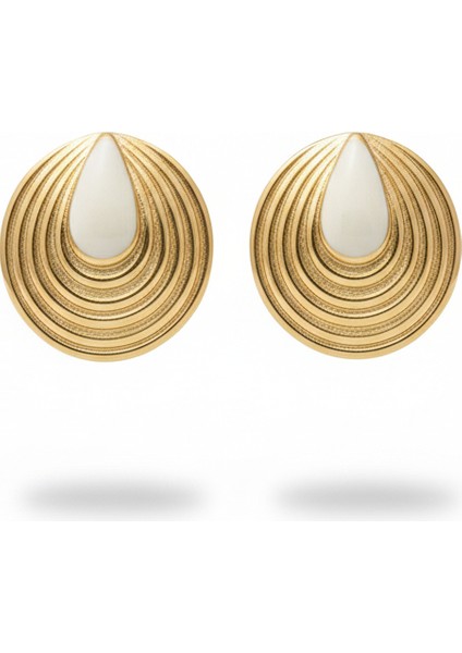 Çelik Sedef Detaylı Yuvarlak Küpe | Altın Rengi Şık Kararmaz Takı