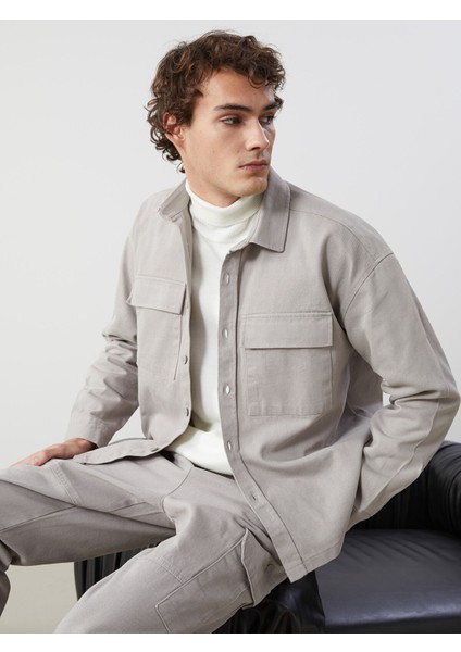 Yeni Sezon Rahat Kalıp Uzun Kollu Gabardin Erkek Gömlek Ceket