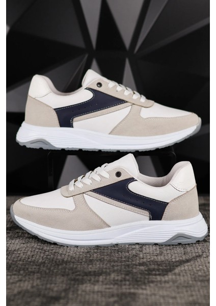 Erkek Spor Sneaker Beyaz ve Taş Rengi Ayakkabı Ortopedik Tabanlı D100 indirimleri