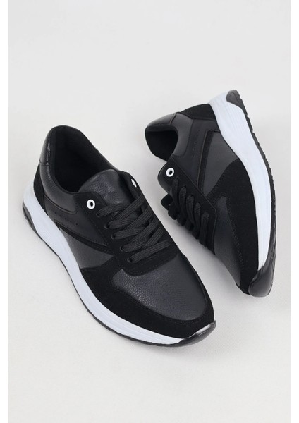 Siyah Erkek Spor Sneaker Ayakkabı Ortopedik Tabanlı D100