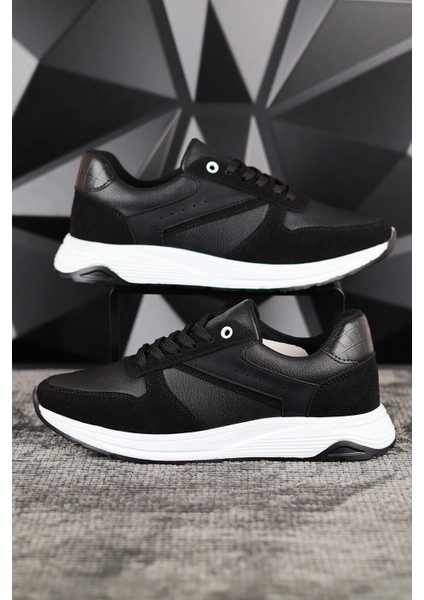 Siyah Erkek Spor Sneaker Ayakkabı Ortopedik Tabanlı D100