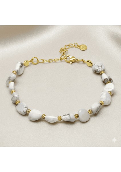 Altın Renk Metal Zincirli Dorika Top Süslemeli Amorf Havlit Doğaltaş Kadın Bileklik fırsatları