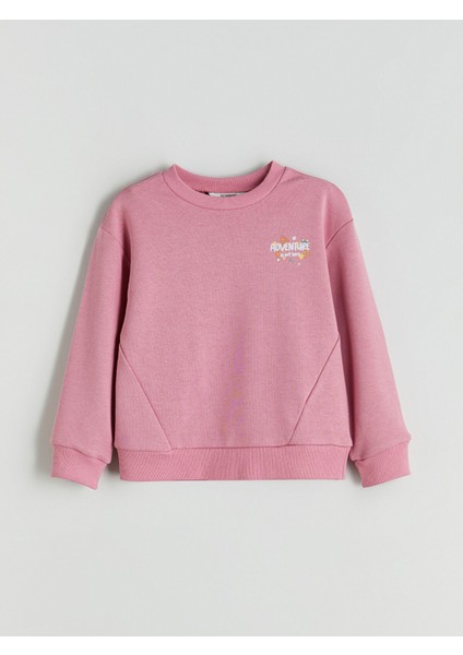 Yeni Sezon Bisiklet Yaka Baskılı Uzun Kollu Kız Çocuk Sweatshirt