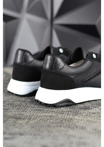 Siyah Erkek Spor Sneaker Ayakkabı Ortopedik Tabanlı D100