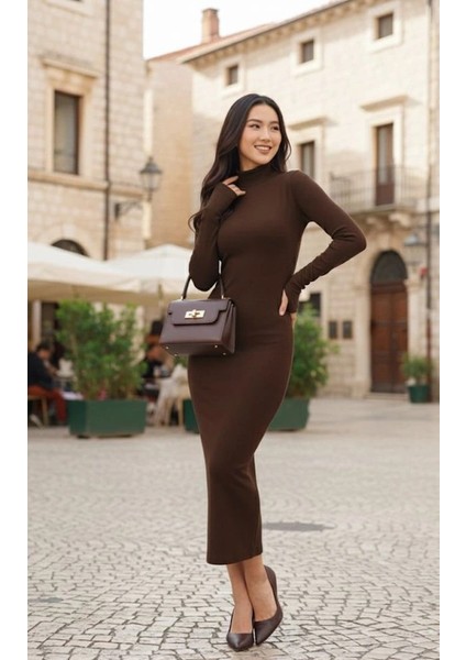 Kadın Uzun Kollu Balıkçı Yaka Midi Boy Elbise fiyatları