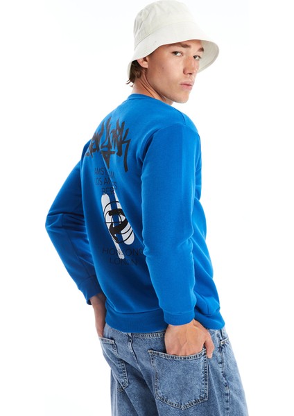 Yeni Sezon Bisiklet Yaka Baskılı Erkek Kalın Sweatshirt